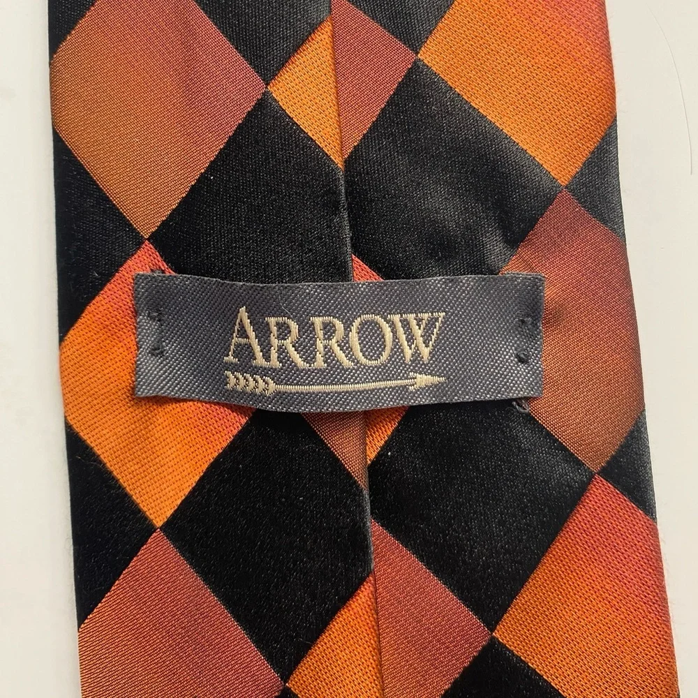 Arrow Checkered Black‎ and Orange Silk Tie W